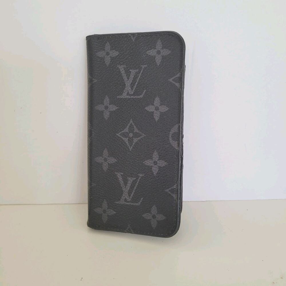 Authentic Louis Vuitton LV Monogram Folio iPhone X Case Black‎ Phone Hard Cover